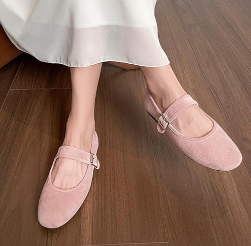 Niction Mary Jane Flats Dress Shoes for Women Suede Round Toe Slip on Ballet Flats Shoes Buckle Adjustable Strap for Work Office Casual2