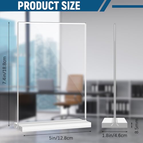 Image of Dynta 18 Pack Acrylic Sign Holder 5x7 Inches Clear Picture Frame Vertical Table Double Sided Menu Flyer Holder T Shape Plastic Display Stand for Office Restaurant Store Wedding Party