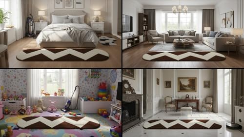 Image of Fluffy Silky Micro Fiber Polyster Carpet /Runner for Bedroom, Study Room, Playing Room, Guest Room ETC. 3x5 feet Feet, (Coffee and Ivory Chevron Pattern)