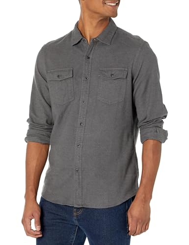 Amazon Essentials Men's Flannel Shirts, Long-Sleeve, Slim-Fit, Two-Pocket, Plaid, Medium, Charcoal Heather