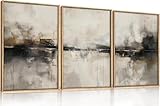 BINCUE 3 Teilig Beige Abstrakte Wandkunst,Schwarz Braun Leinwand Wandkunst,Abstrakte Beige Wanddeko, Minimalistische Wandbild mit Rahmen,Moderne Bilder für Wohnzimmer Schlafzimmer Büro,30x40cm