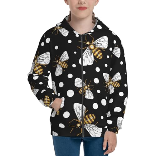 Honey Bees at Night Kids Pullover Hoodies Boys Zip Up Sweatshirts Girls Athletic Clothes with Pocket3