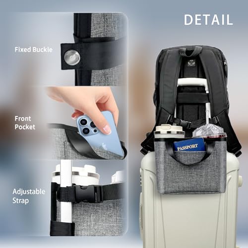 Image of Luggage Cup Holder for Suitcases - Free Hand Drink Carrier, Multifunctional Travel Cup Holder Fits Suitcase Handles, Travel Accessories (Gray)