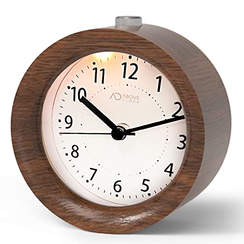 aboveClock Sveglia Analogica da Comodino in Legno, Sveglia da Comodino Vintage con Snooze, Nessun ticchettio, Sveglia a batteria Silenziosa con Luce Notturna - Marrone Scuro