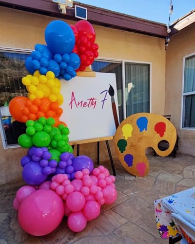 Image of Art Paint Balloon Garland Arch Kit, 163pcs Rainbow Color Balloons with Palette Foil Balloon for Art Painting Splatter Party Supplies Boys Girls Birthday Graffiti Party Baby Shower Decorations