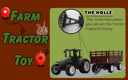 Image of Friction Powered Tractor Trolley Toy for Kids | Farm Tractor Toy with Trailer for Boys & Girls | Push & Go Tractor Vehicle Toy | BIS Certified | NeoKiddo (Dark Green)
