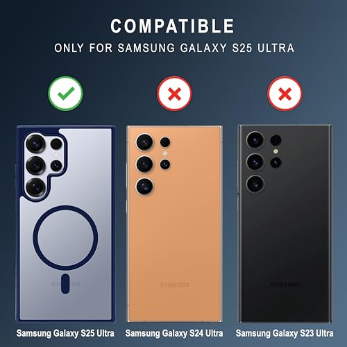 Image of CEDO Cover for Samsung Galaxy S25 Ultra (5G) | Compatible with MagSafe Wireless Charging | Designed with Magnetic Lock Shockproof Phone Bumper Transparent Back Case Cover (Navy Blue)