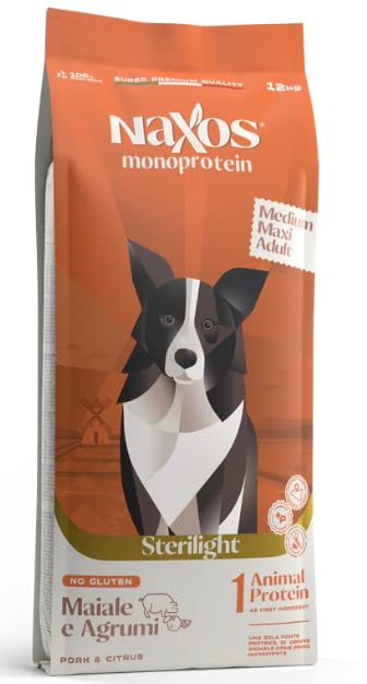 NAXOS ADULT MEDIUM/MAXI STERILIGHT MAIALE E AGRUMI 12 Kg MONOPROTEICO AL MAIALE PER CANI STERILIZZATI O IN SOVRAPPESO