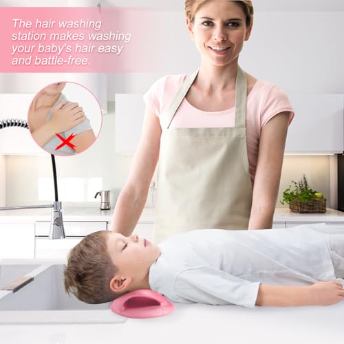 Image of Sink Hair Washing Neck Pillow Kids, Shampoo Station for Sink Portable Shampoo Basin Ergonomic Hair Wash Tray Rest Support Pillow for Bathtub Accessories Tools (Pink)