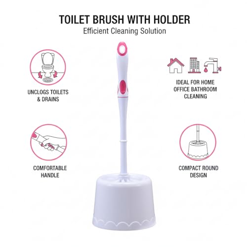 Image of Sulfar Toilet Brush with Holder - Easy Storage with Comfortable Handle - Compact Round Design - Clears Clogged Toilets and drains - Ideal for Home & Office Use