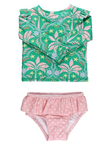Image of RuffleButts Baby Girls Modern Skirted Rash Guard Bikini - UPF 50+ Sun Protection Swimsuit