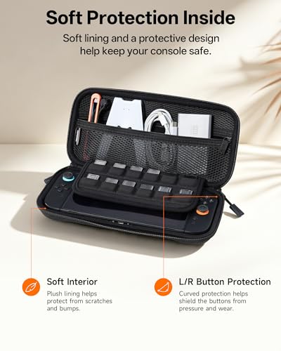 Image of JEMDO Switch 2 Carrying Case, 12 Game Card Slots, Ultra-Slim Hard EVA Shell Compatible with Nintendo Switch 2, Anti-Scratch Protective Travel Case with 6 Thumb Grips, Black