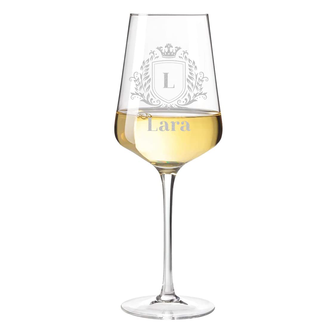 polar-effekt 4-TLG Wein Geschenkset mit Wunschgravur - Motiv Wappen - personalisiert - 2X Weingläser 560 ml, 1x Holzkiste, 1x Rotweinflasche 700 ml - Weißwein - DIY - Genuss - Mann, Frau - Geburtstag