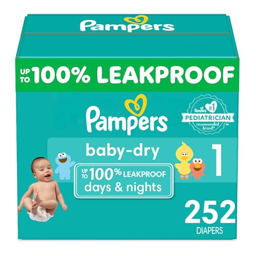 Image of Pampers Baby Dry Diapers - Size 1, One Month Supply (252 Count), Absorbent Disposable Diapers