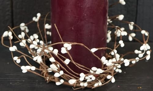 White Pip Candle Ring | 6.5 inch with 3.5 inch Center | Berry Wreath