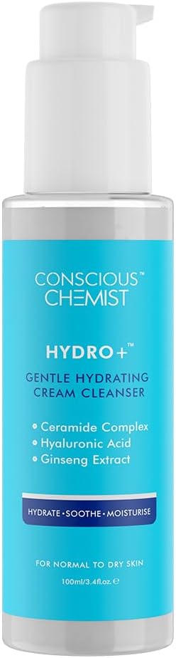 Conscious Chemist® Gentle Face Wash for Dry Skin | 100ml | Hydrating Cleanser for Face with Hyaluronic Acid, Ceramides and Ginseng Extract, Treats Dull and Dehydrated Skin for Women & Men - Hydro+