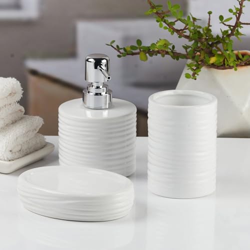 Image of SaSaSa Ceramic Bathroom Accessories Set of 3 Modern Bath Set with Soap Dispenser & Toothbrush Holder, Elegant Home & Gift Idea, Multicolor (11139)