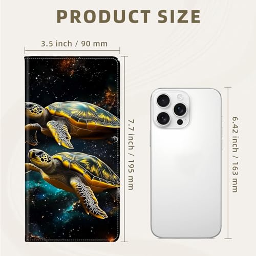 RFID Blocking Leather Wallet for Women and Men, Sea Turtles floating in Space Compact Bifold Credit Card Holder with RFID Protection, Small Ladies Slim Minimalist Wallet3