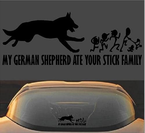 My German Shepherd Ate Your Stick Family Vinyl Decal Sticker (9" x 3.5", Black)