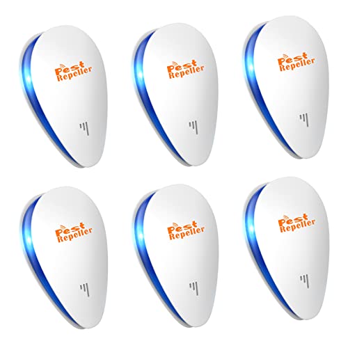 Ultrasonic Pest Repeller 6 Pack Pest Repellent - Pest Control Electronic Plug in Repellent Indoor for Repel Bugs Mice Roaches Ants Spiders Rats Flies Mosquitoes Insects Non-Toxic Humans & Pets Safe