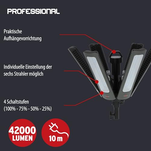 Brennenstuhl Professional 360° LED Strahler R42050 BT mit 300W (LED Baustrahler 42000lm mit 6 individuell einstellbaren Strahlern, mit Steuerelement, 6,70 + 3,30m RN-Kabel, Bluetooth Steuerung)
