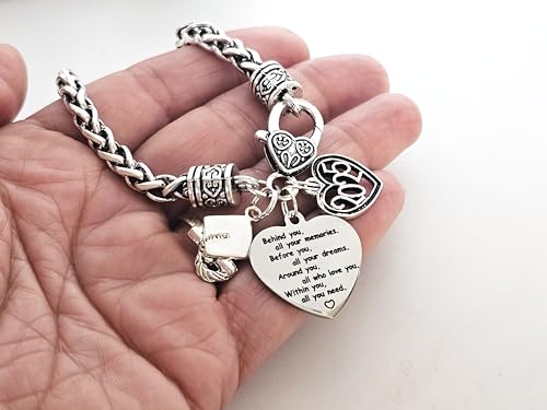 Inspirational Graduation Behind you all your Memories Bracelet for Women 2023 Personalized gift for her High School College Graduation Gifts Senior Graduate Charm Bracelet2