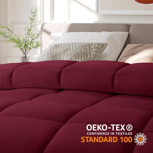 Image of COHOME Oversized Queen Size Warm Comforter - All-Season Duvet Insert | Quilted Down Alternative Comforter,Luxury Hotel Ultra-Soft, Anti-Clump Tech & 8 Tabs, Machine Washable, Burgundy 98 inch x 98 inch