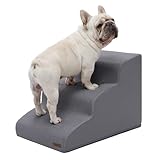Lesure Hundetreppe Katzentreppe für Hunde und Katzen - 3 Stufen Haustiertreppe aus 33D hochdichter Schwamm, waschbar rutschfest Hunderampe mit Abnehmbarer Bezug für Bett Sofa Fensterbrett, Grau