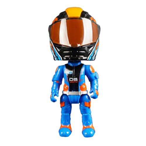 Image of Questsole 2-in-1 Die-Cast Helmet Transformer - Metal Racing Helmet to Poseable Biker Action Figure, Desk Collectible & Showpiece for MotoGP F1 Bike Lovers, Gift for Men & Boys - Blue