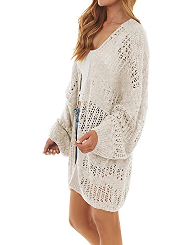 Ivay Womens Open Front Oversized Lightweight Cardigan Kimono Crochet Knit Boho Fall Sweater Cardigans Beige #TOP1