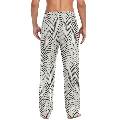 Mens Pajama Pants Black-white Thick-thin Stripes Lounge Pants with Pockets,Elastic Waist Sleep Bottoms-S3