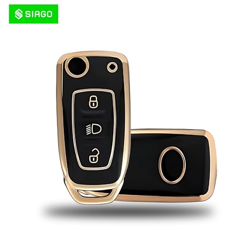 Image of SIAGO SIA350 TPU Key Cover and Metal Keychain Compatible for Tata Nexon | Altroz | Tiago | Punch | Harrier | Safari | Tigor 3 Button Flip Key Cover (Black Pack of 1)