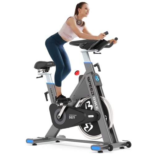 Afully Indoor Cycling Bike, Belt Drive Stationary Exercise Bike with Comfortable Seat Cushion, 44lbs Heavy-duty Solid Flywheel, Big LCD Monitor for Home Cardio Workout Commercial Exercise Bikes, 330LBS High Weight Capacity