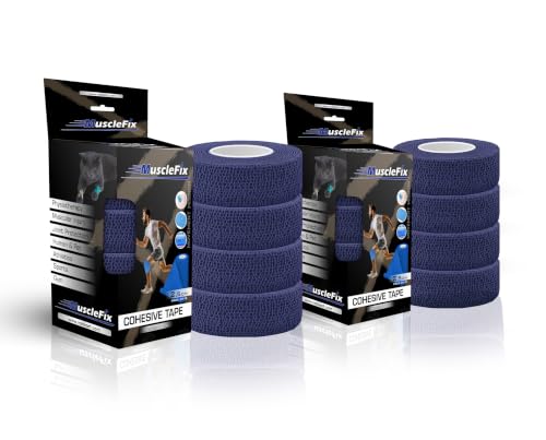 Image of Cohesive Self-Adhesive Bandage Wrap | Elastic Sports Bandage for Muscle & Joint Support | Breathable, Non-Slip, No Glue | Physiotherapy, Gym, Human & Pet Use (2.5cm) (Pack of 8)-Navy Blue