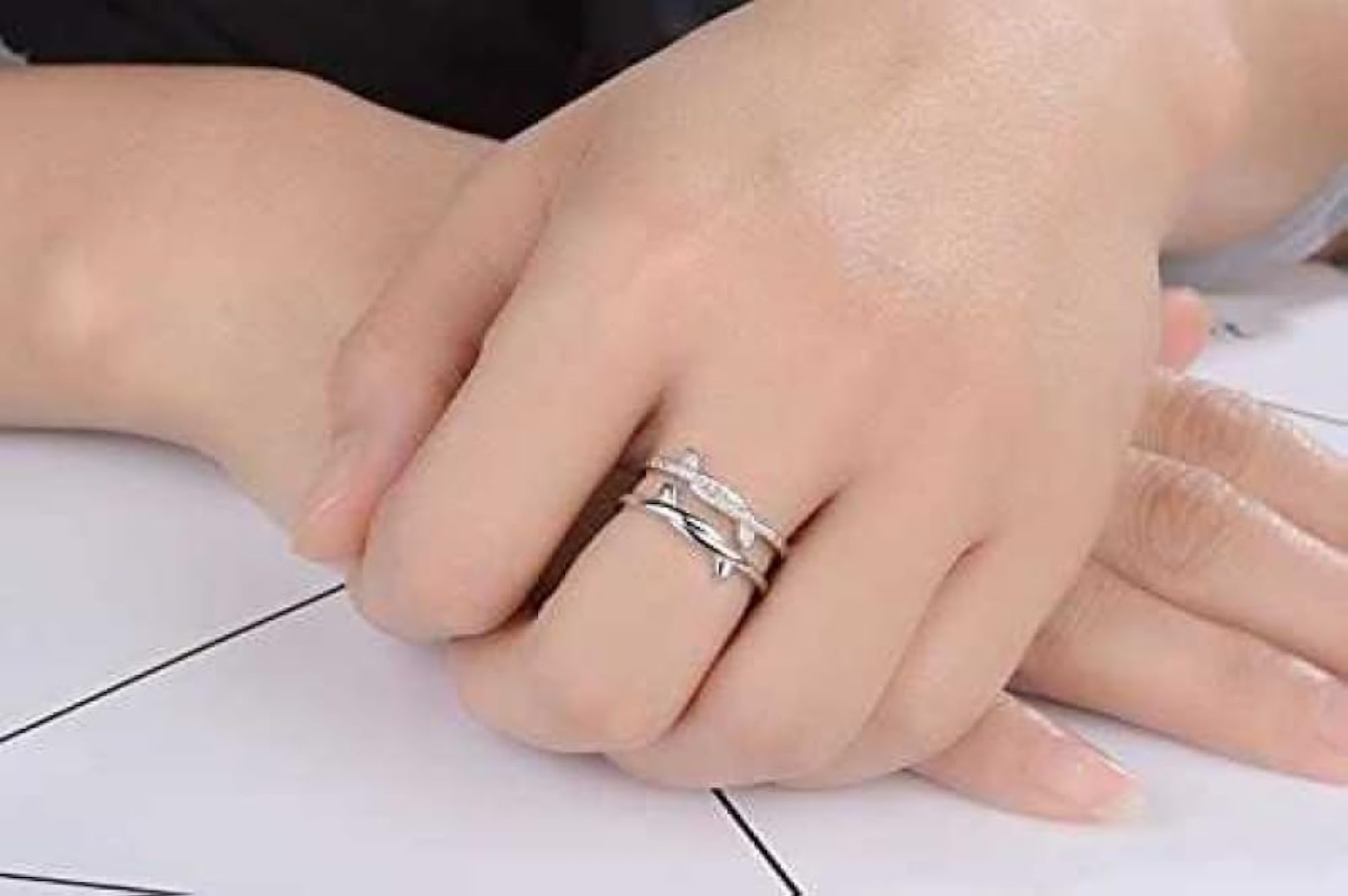 Adjustable Zirconia Ring, Crystal Girls, Plated Double Layered