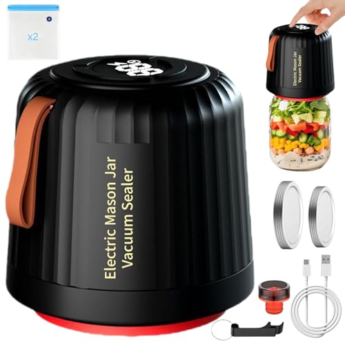 Macchina per sottovuoto sottovuoto per barattoli di conserve, set di sottovuoto elettrico in vetro Mason con 10 coperchi e 2 sacchetti sottovuoto per apertura ampia e normale, kit di sigillatura per