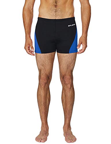 BALEAF Mens\' Athletic Durable Training Polyester Quick Dry Compression Square Leg Jammers Swim Brief Swimsuit Black/Blue Size 36