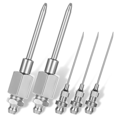 Azefnuhk 5Pcs Precision Grease Needle Tips Kit, Carbon Steel Injector Tips, Grease Needle Dispenser for Lubricating in Tight Spaces Deep Metal Holes Automotive Industrial Applications