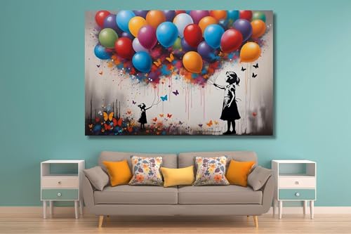 Toile Fille avec Ballon Graffiti Moderne Résolution Murs Vides Salon 50x70cm