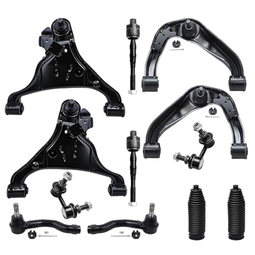 Image of Detroit Axle - 12pc Front End Kit for 05-19 Nissan Frontier 05-15 Xterra 2005-2012 Pathfinder, 4 Upper Lower Control Arms with Ball Joints 4 Outer Inner Tie Rod Ends 2 Boots 2 Sway Bars Replacement