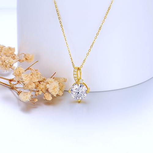 SISGEM 14k Gold Natural Diamond and 8 mm Created Moissanite Necklace for Women, Fine Jewelry Gifts for Her, 16-18 inch4