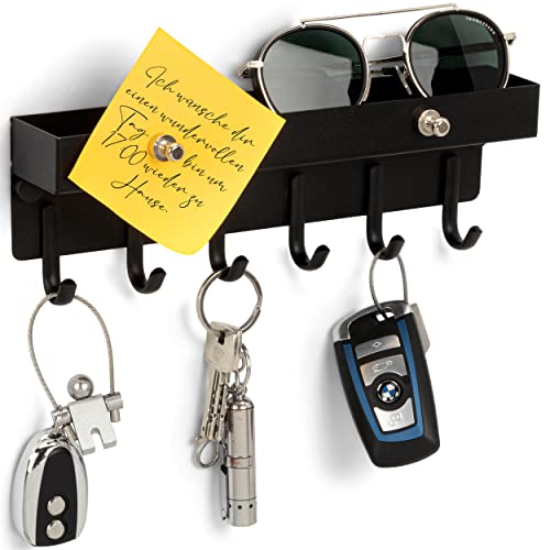 FOSIEN® design schlüsselbrett mit ablage und Magnethalter für Notizen ohne bohren/flur deko als schlüssel organizer/schlüsselbrett schwarz weiß 3M selbstklebende Haken und magnete Schwarz