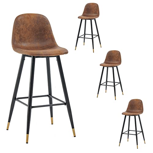 Meuble Cosy Lot de 4 Tabouret de Bar Rétro Vintage avec Dossier et Repose-Pieds, Siège Rembourrés de 76 cm de Haut, Style Industriel, Chaises Hautes en...