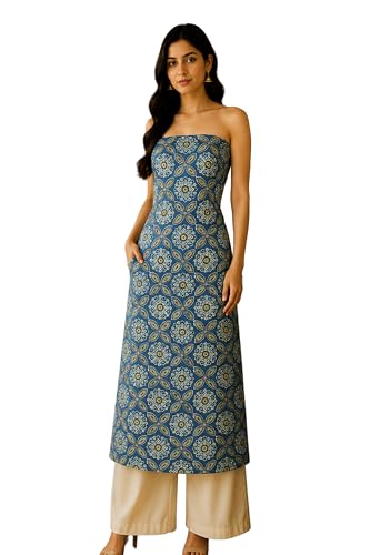 Image of Ethnics of Kutch Womens's Ajrakh Modal Silk Natural Dye Hand Block Print Unstitched Kurta Fabric
