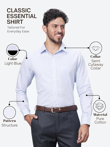 Image of Raymond Men Slim Fit Structure Pattern Pure Cotton Semi Cutaway Collar Full Sleeve Formal Shirt