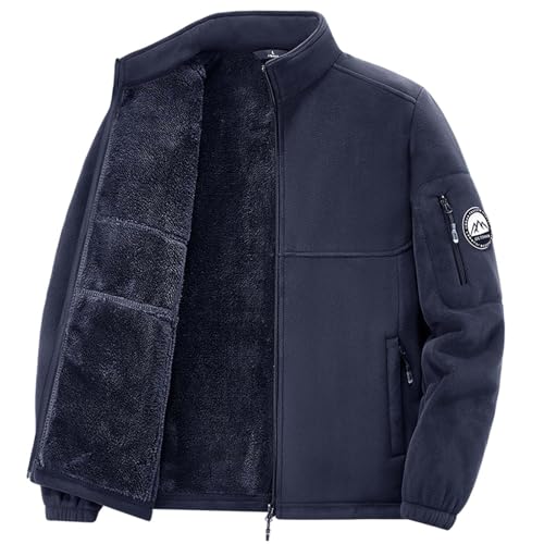 Generisch Chaqueta de forro polar para hombre, acolchada, gruesa, cortavientos, cálida, talla grande, para el invierno, azul oscuro, 4XL
