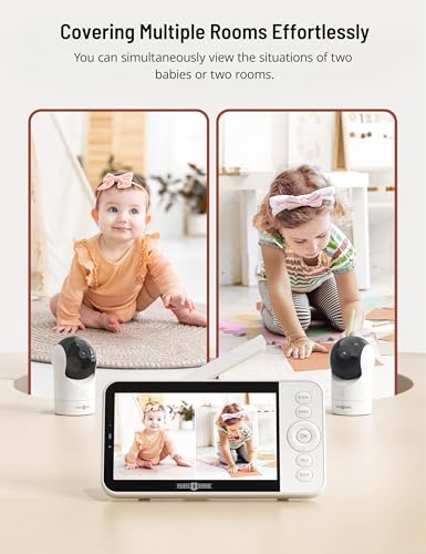 Image of 2K Smart AI Baby Monitor with 2 Cameras, Hybrid Split Screen App View | AI Cry and Roll Over Alerts, Auto Tracking PTZ, RGB Light with Lullabies, Hack-Proof Privacy, 1000ft Range Battery