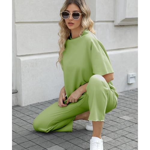 Image of SeeLuNa Women's Two Piece Outfits 3 /4 Batwing Sleeve Capelet Crew Neck Pullover Top Wide Leg Pants Lounge Set