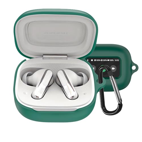 BUITFOU JBL LIVE BEAM 3 ケース JBL LIVE BEAM 3 保護カバー JBL LIVE BEAM 3 ケース 柔らかい シリコン製 落下防止 キズ防止 耐衝撃 防塵 軽量 装着充電可能 カラビナ付き 紛失防止(グリーン)