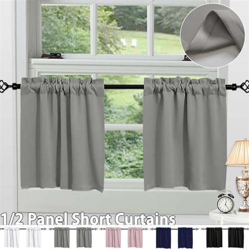 Cortinas cortas opacas de tela gofrada gris panel de 85x61 cm 3